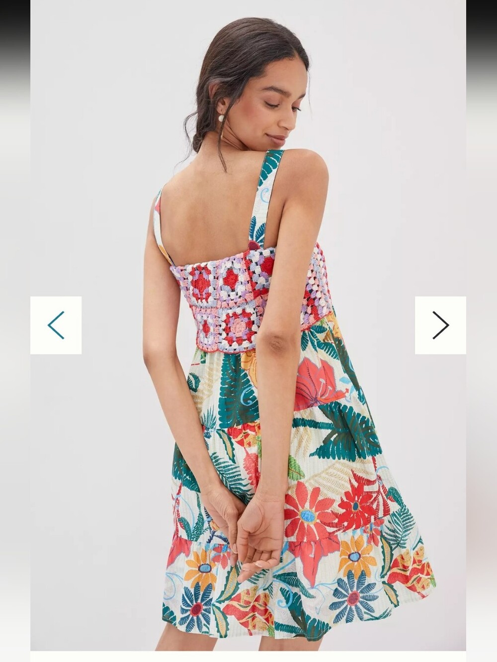 FARM Rio Coral Crochet Bodice Tropical Tiered Midi Dress - Picture 10 of 11